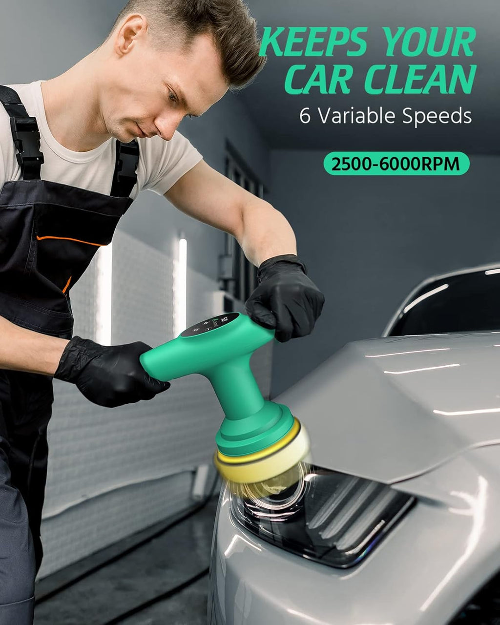 Cordless 4inch Orbital Polisher with 8 Pads, 6 Speeds, 12V LCD Display, Pack of 2 K281288