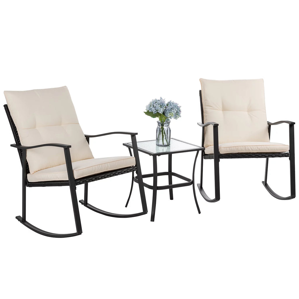 3 Piece Rocking Bistro Set with Rocker Chairs and Coffee Table Light Grey C45106