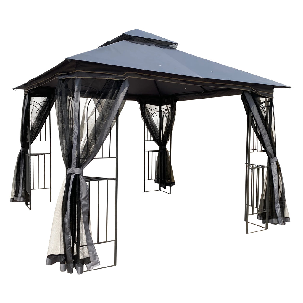 10' x 10' Outdoor Patio Gazebo Canopy Shelter with Ventilated Double Roof And Mosquito Net, Gray H80309