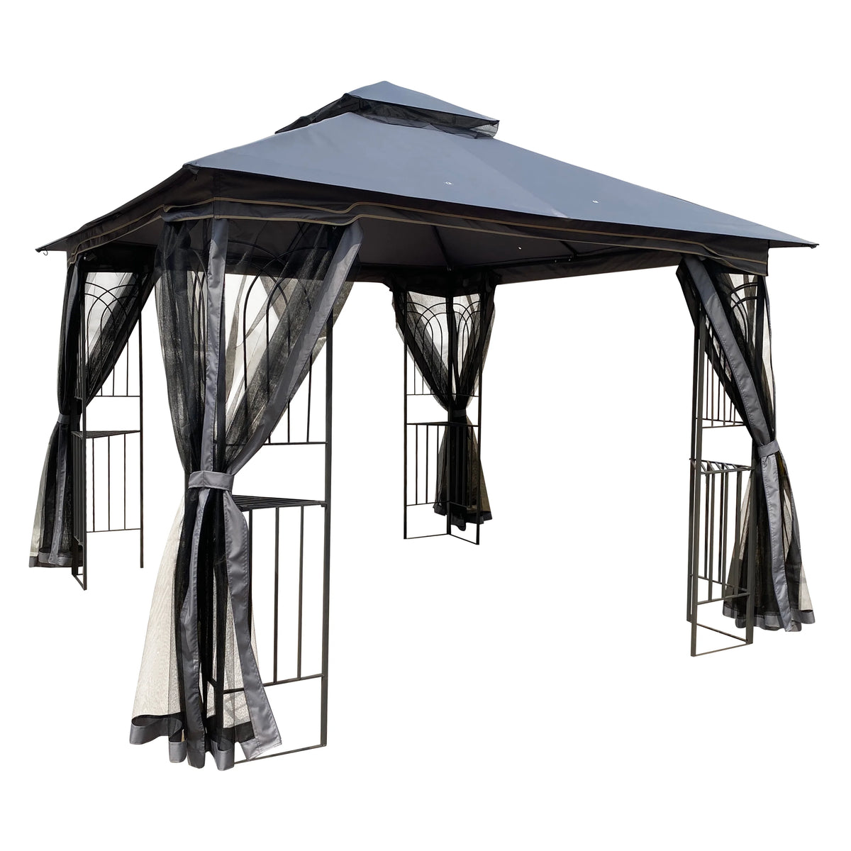 10' x 10' Outdoor Patio Gazebo Canopy Shelter with Ventilated Double Roof And Mosquito Net, Gray H80309