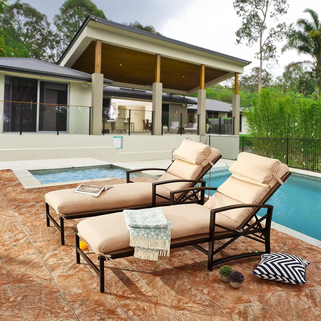 2 Piece Patio Chaise Lounge Chair Set with Cushions G2704