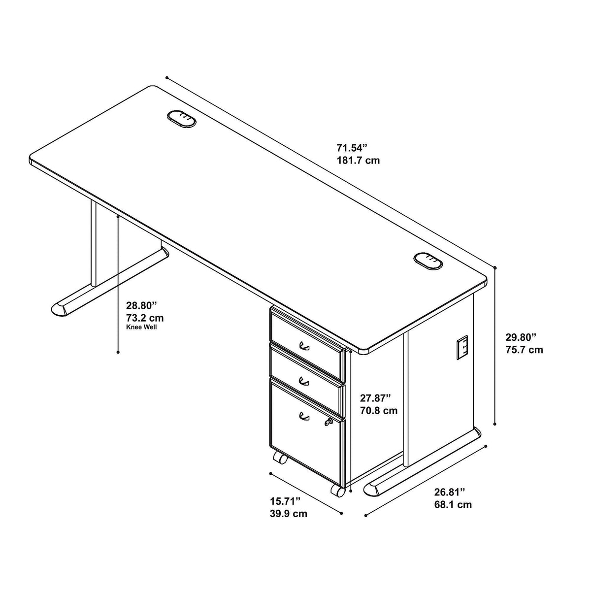 72w Desk with Mobile File Cabinet T574011