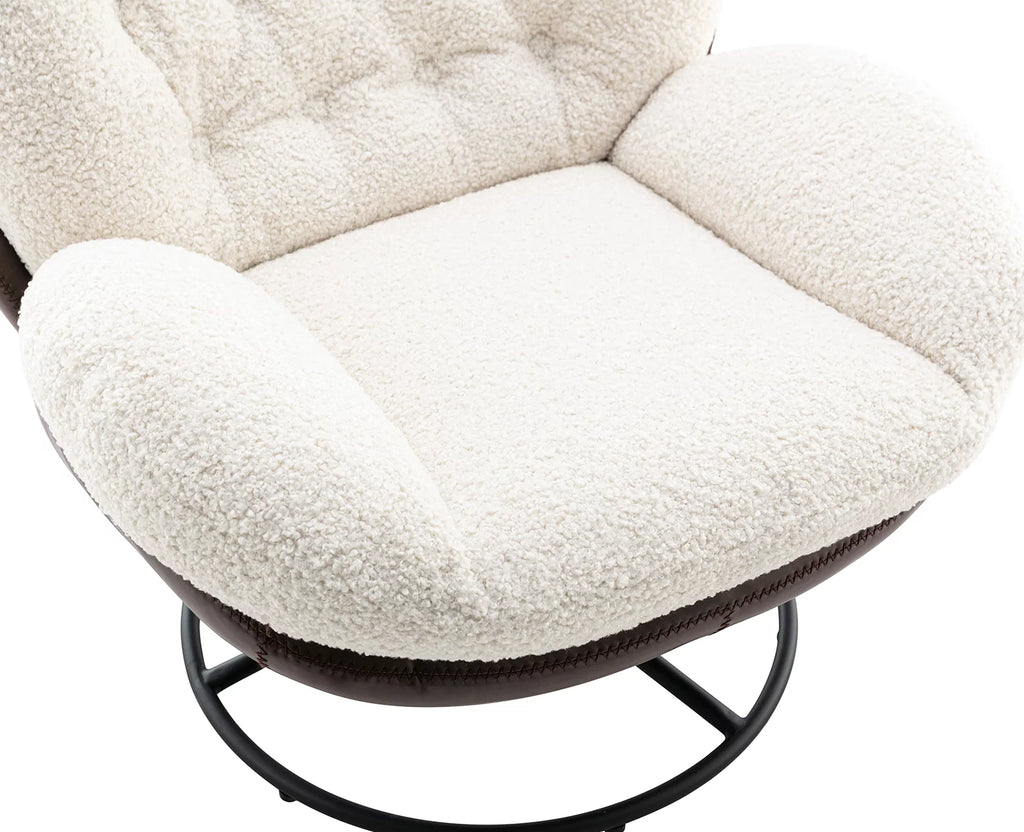 White Faux Fur Swivel Accent Chair with Ottoman P577157