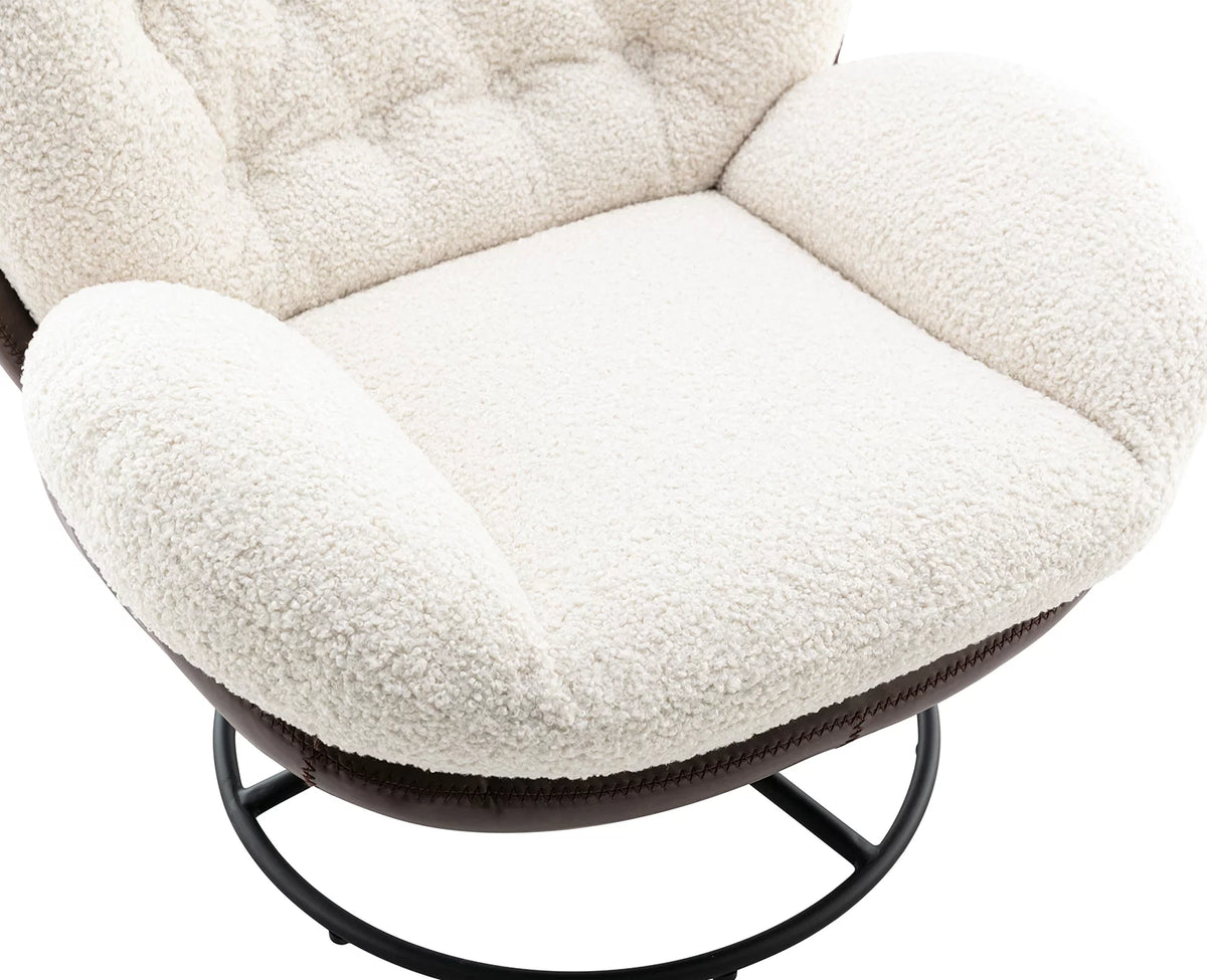 White Faux Fur Swivel Accent Chair with Ottoman P577157