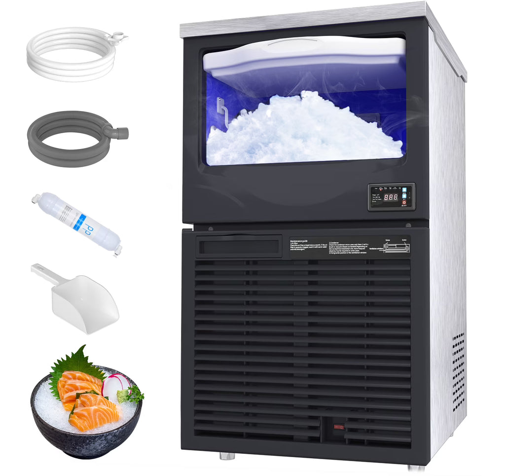 220LBS/24H Food Grade Stainless Steel Freestanding Ice Maker Machine with 88LBS Storage J6117