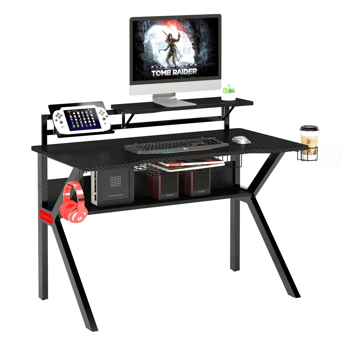 PVC Coated Ergonomic Metal Frame Gaming Desk with K Shape Legs, Black F5820