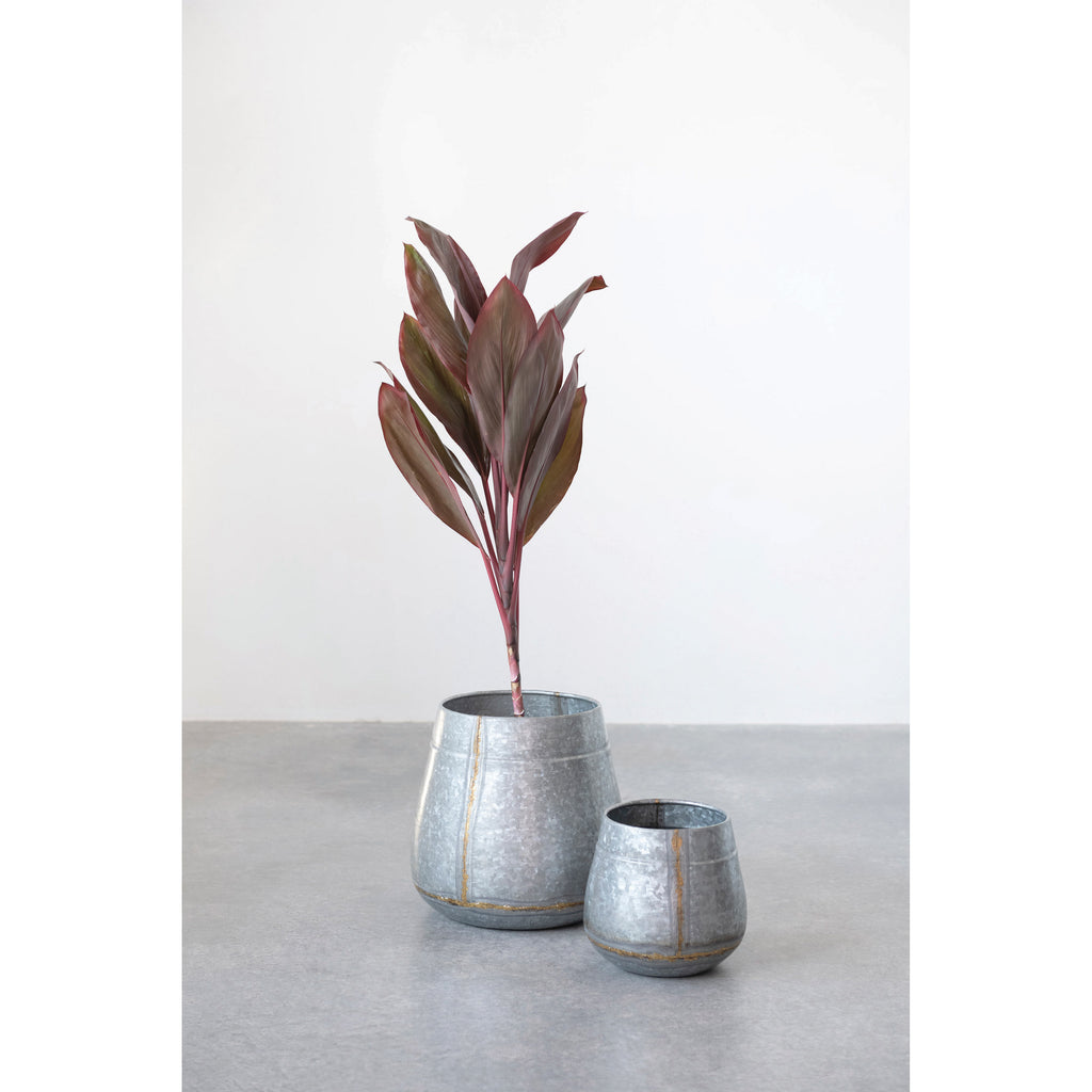 Galvanized Metal Planters, Antique Zinc Finish, Set of 2 Y75575
