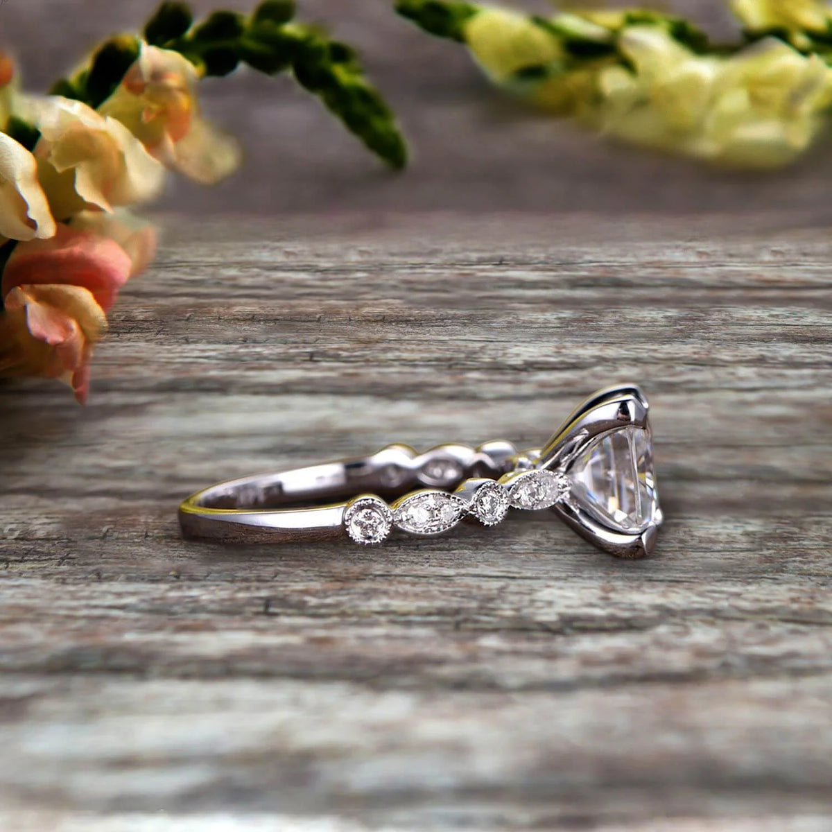 Princess Cut Moissanite Engagement Ring on 10K White Gold Q2182