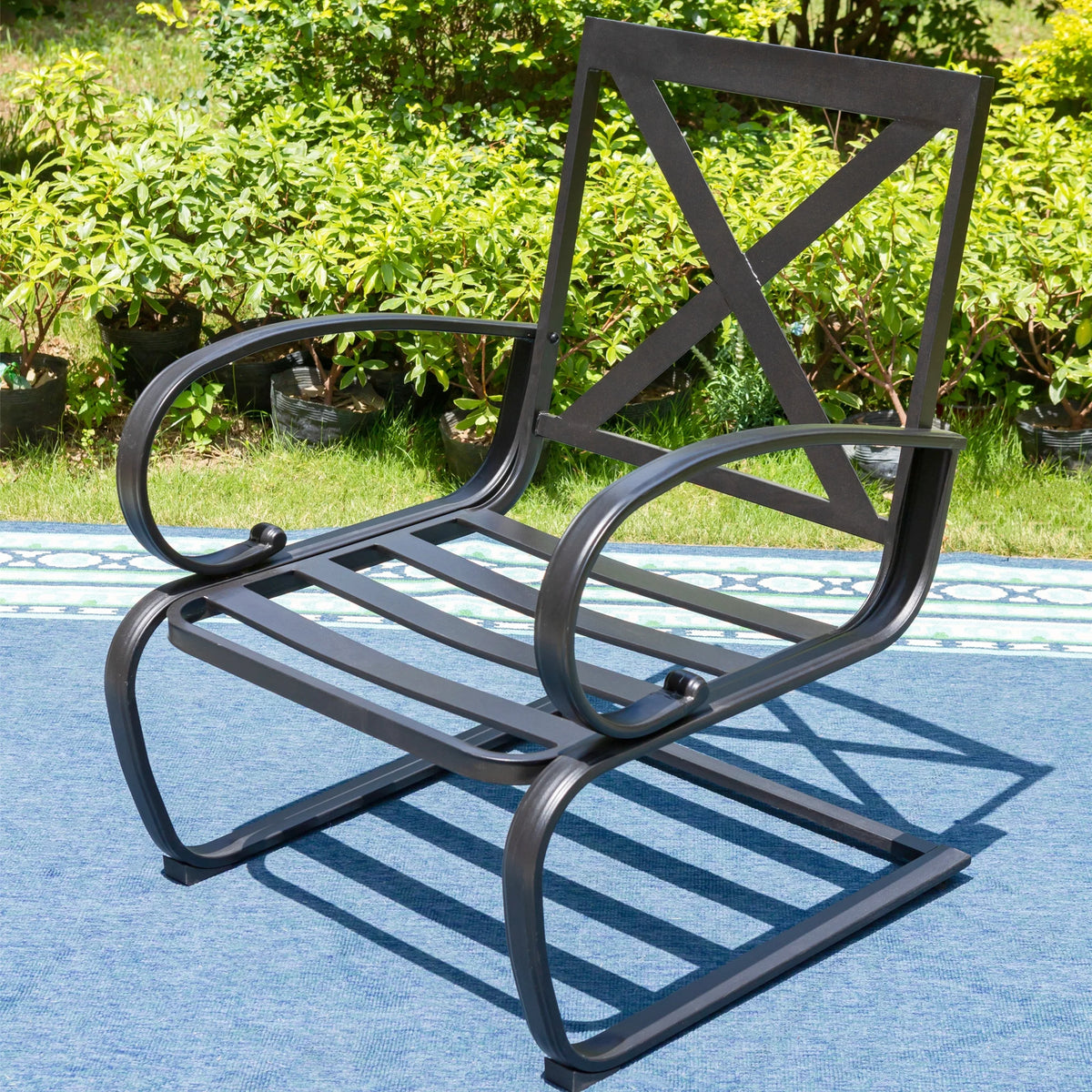 Set of 2 Outdoor Dining Chairs with Cushions, Black&Red E491