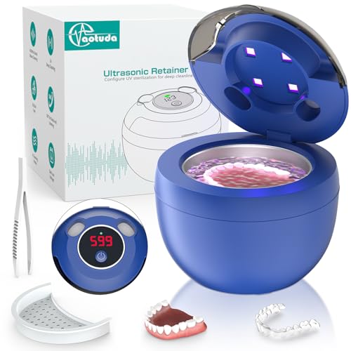 45kHz Ultrasonic Retainer Cleaner Machine, 200ML Denture Cleaner, 4 Modes with Digital Timer Mouth Guard Cleaner (White) Q75997