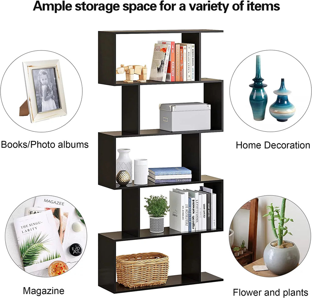 5-Tier Black Bookcase Shelving Unit W265