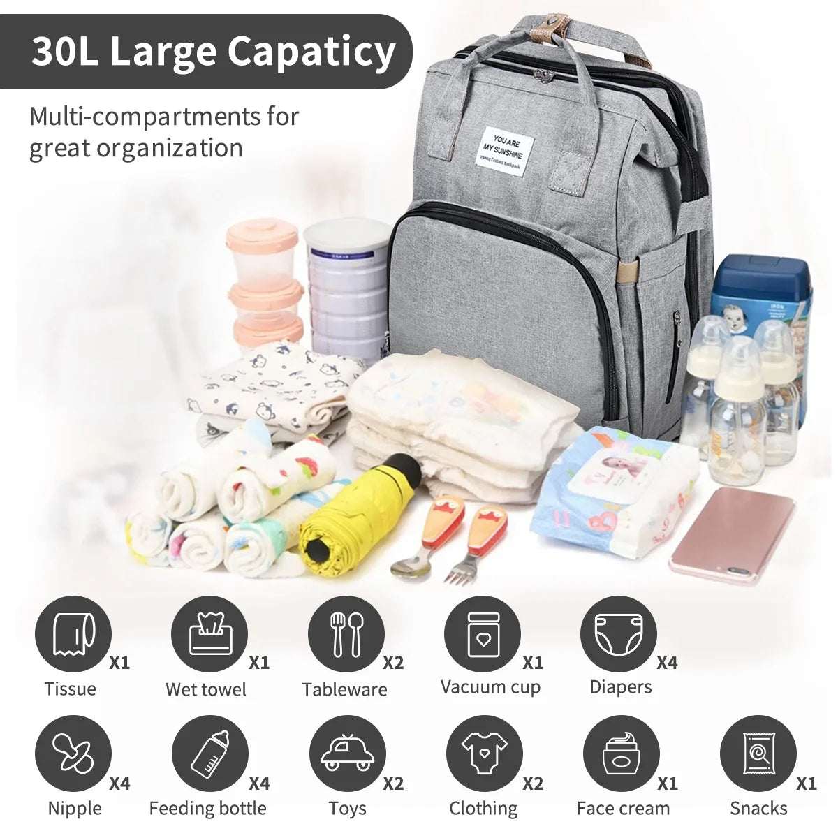 3 in 1 Waterproof Diaper Bag Backpack with Changing Pad B8825