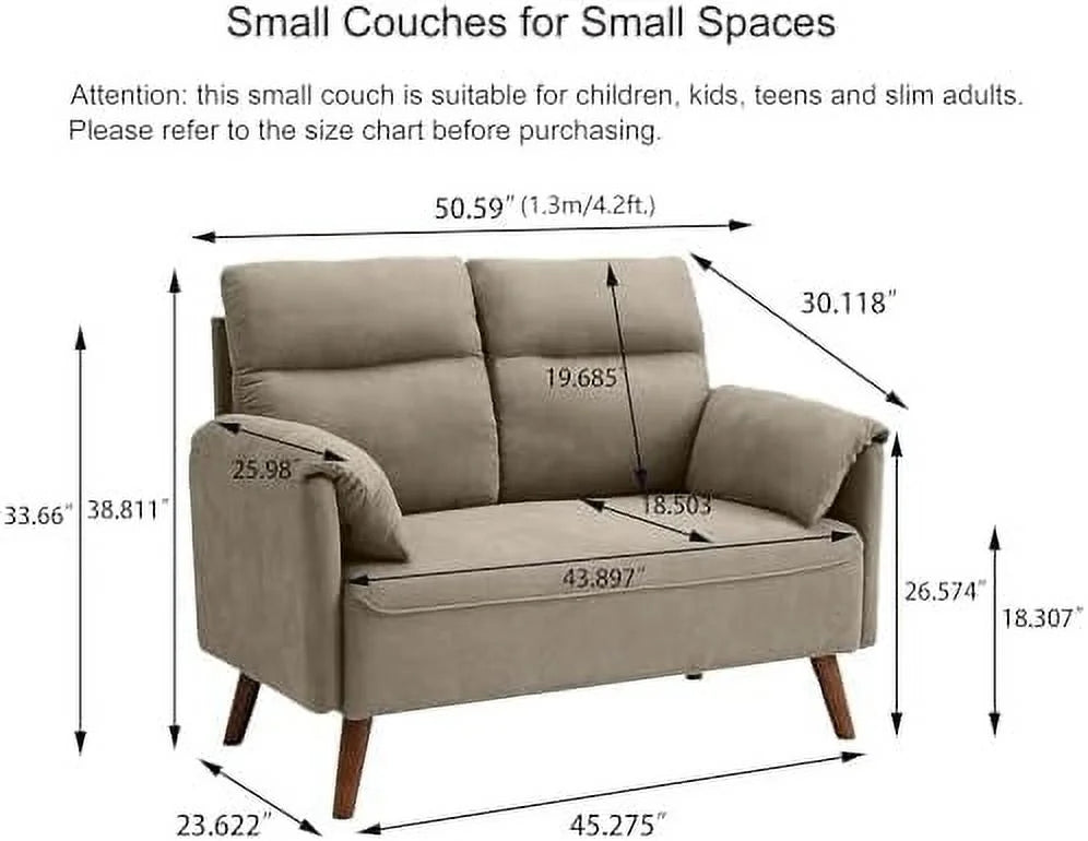 50.6" Small Loveseat Sofa with Back Cushions and Wood Legs R59760