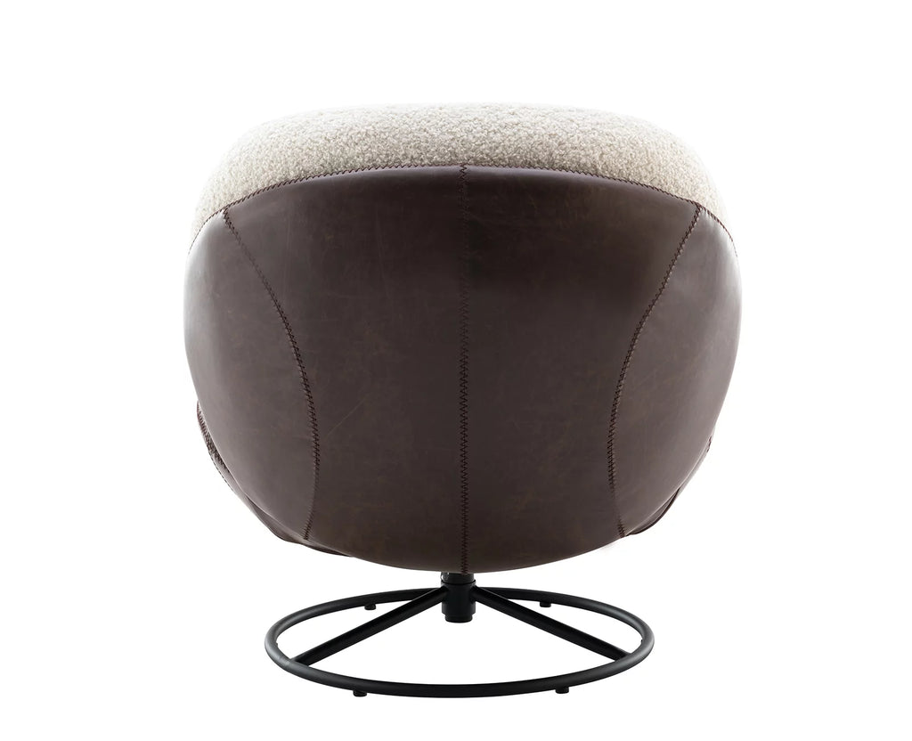 White Faux Fur Swivel Accent Chair with Ottoman P577157
