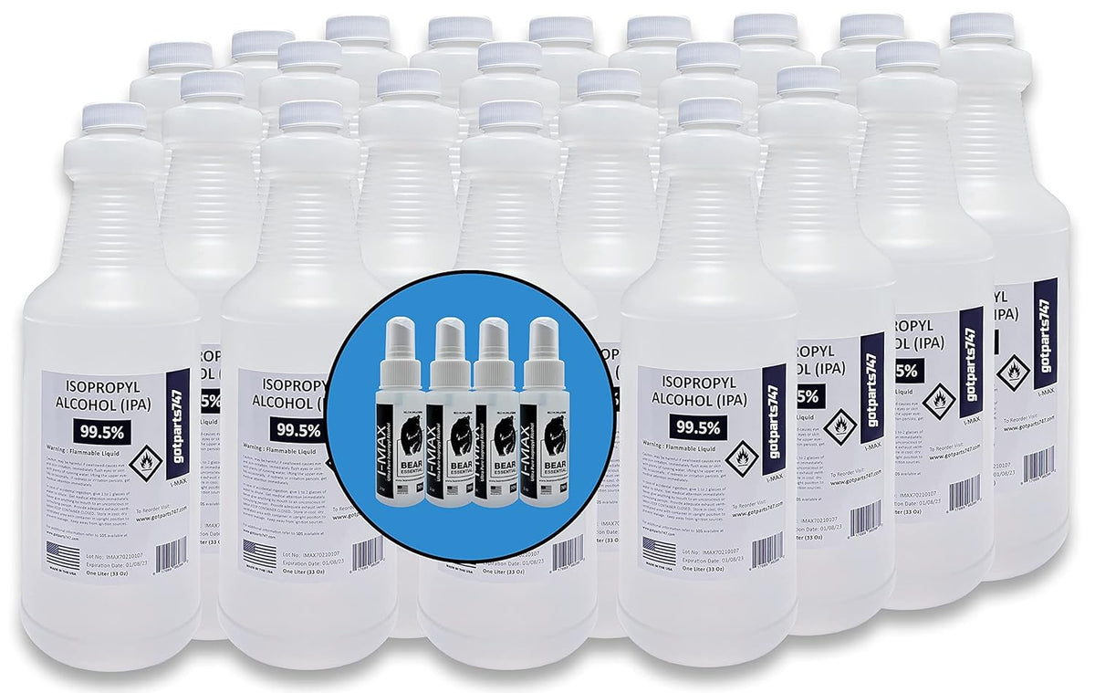 High Purity USP Grade Isopropyl Alcohol 99.5+% 20 Liters with Four 2 oz USP Grade IPA 70% Spray Bottles D645