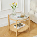 27.5" Boho Rattan Round Glass Coffee Table H766025