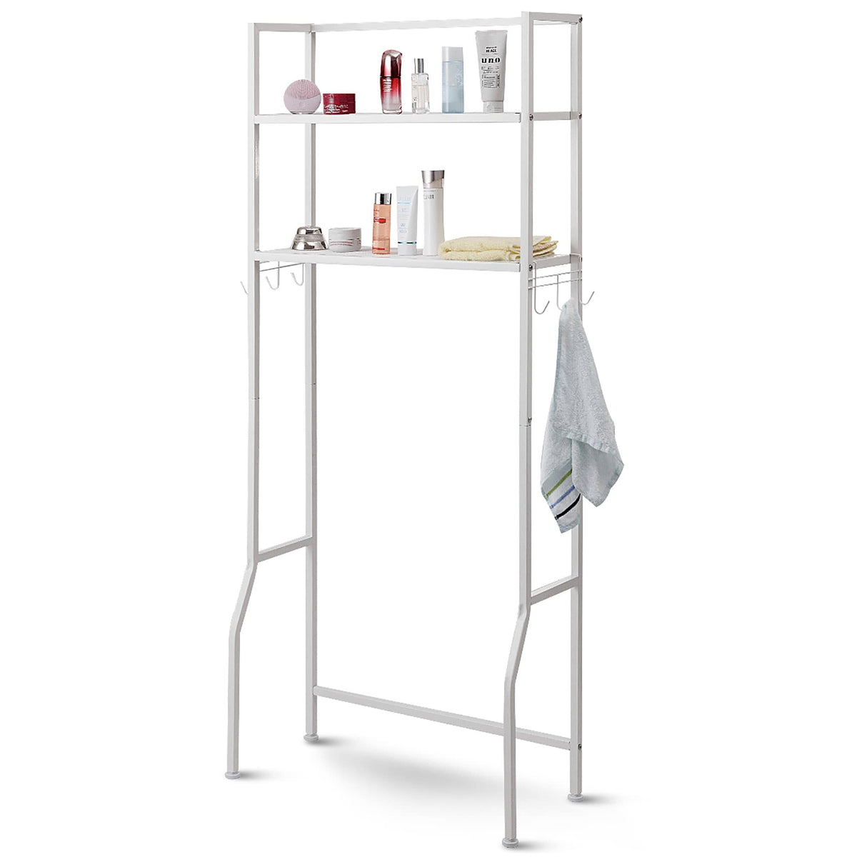 Over-the-Toilet Storage Bathroom Shelf with 2 Tier Rack - Oak Finish - White J979
