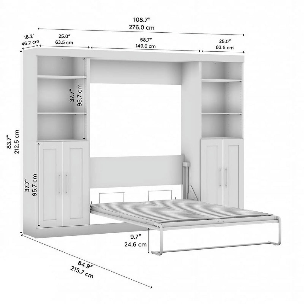 White Full Murphy Bed with Closet Storage Y2404