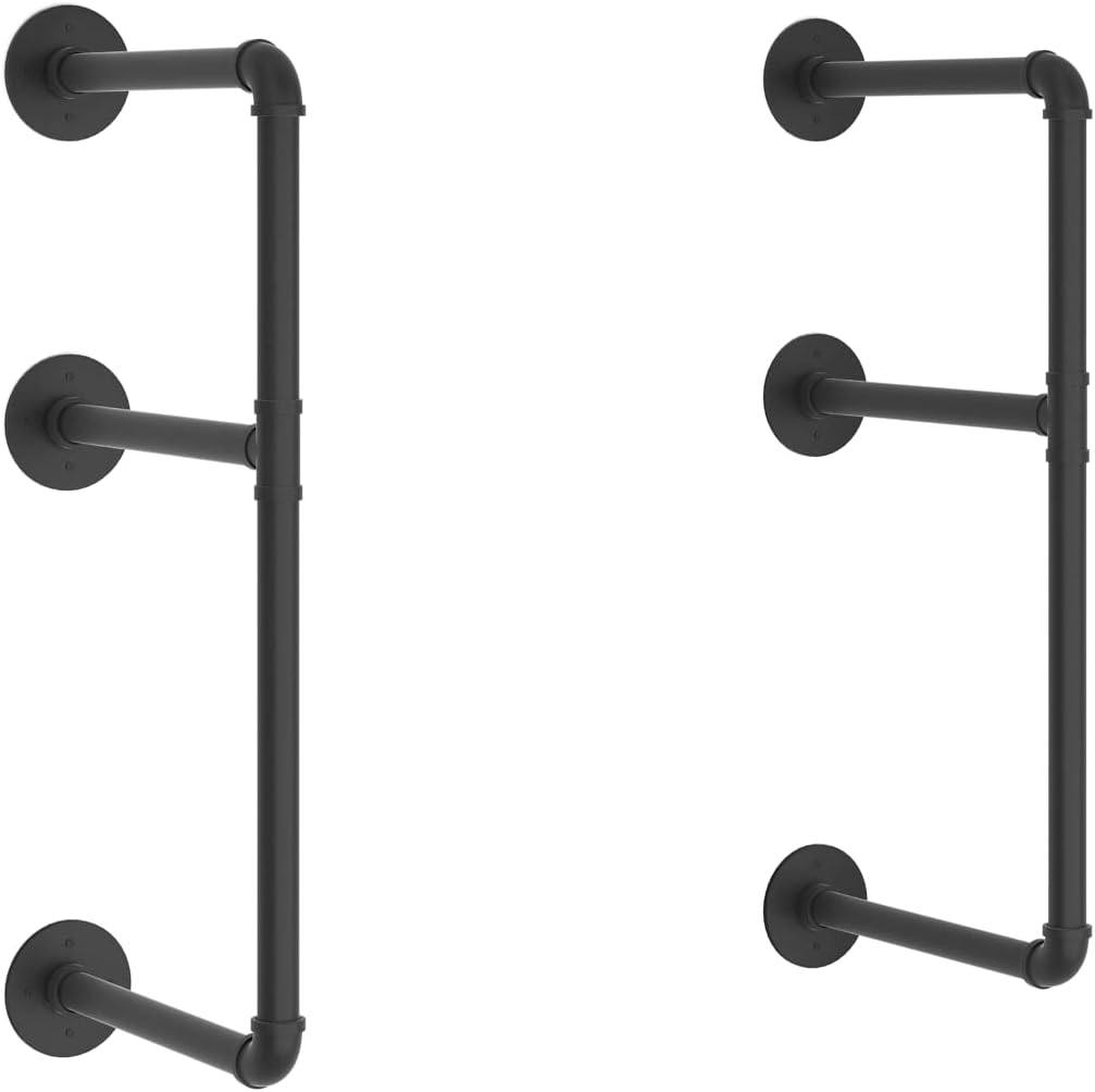 Industrial Wall Mount Iron Pipe Shelf Black 3 Tier X2 Q66763