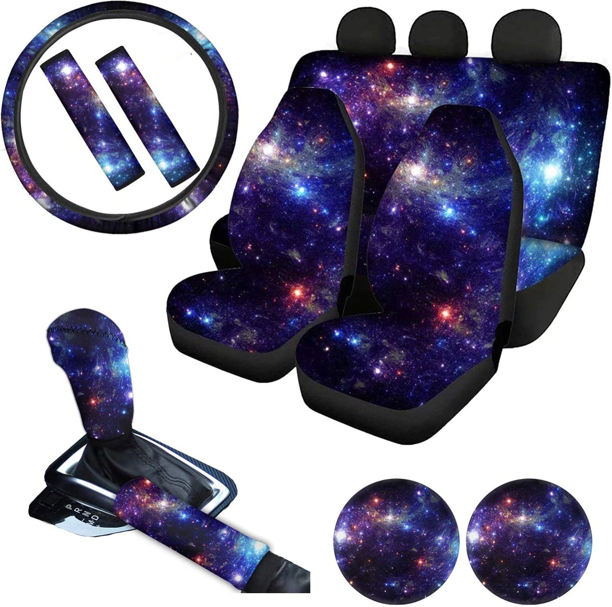 Pink Car Seat Cushion Full Set Steering Wheel Cover Seat Belt Pads Cupholder Coasters Gear Knob Handrake Covers Q280615