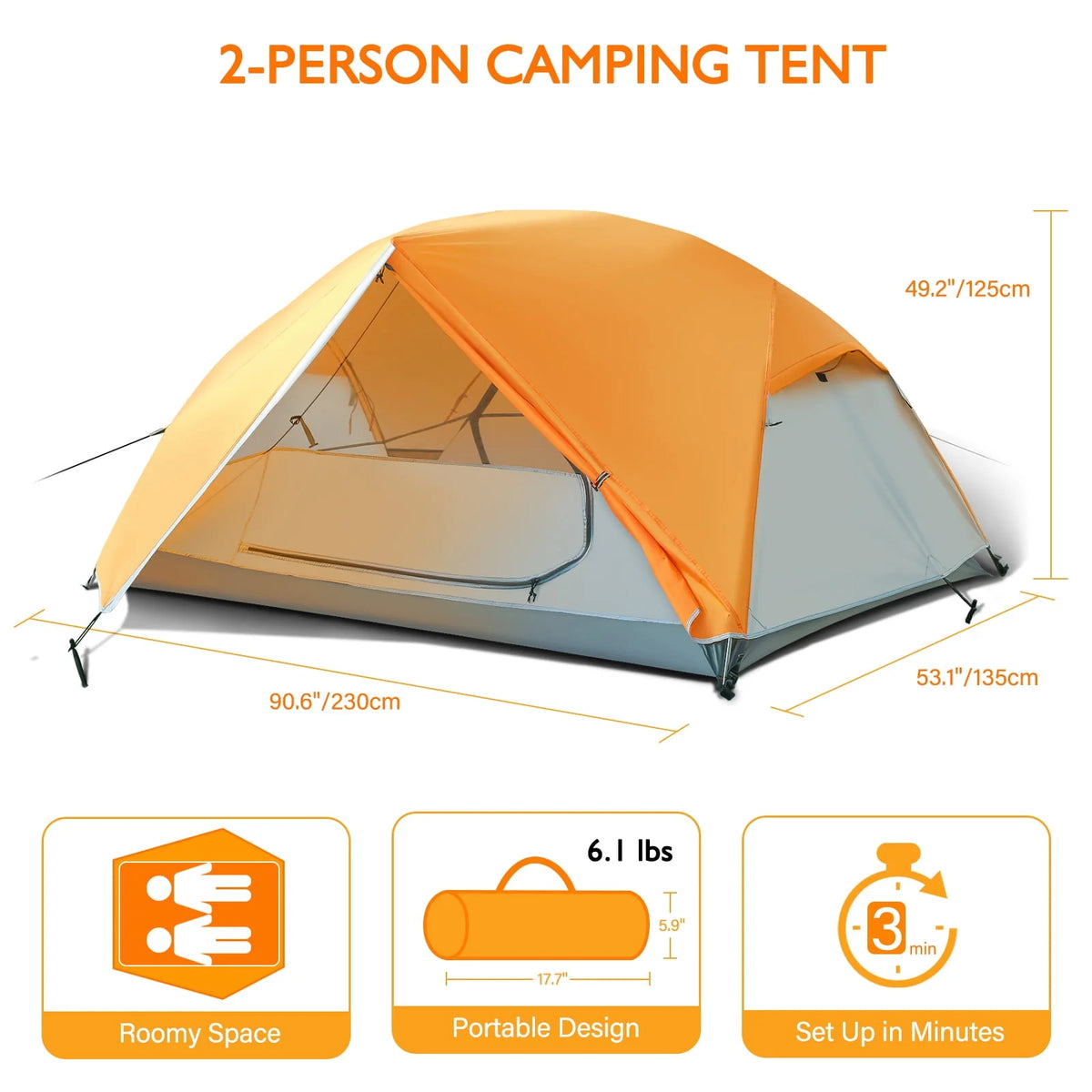 2-3 Person Waterproof Pop Up Camping Tent with Sun Shade K3039
