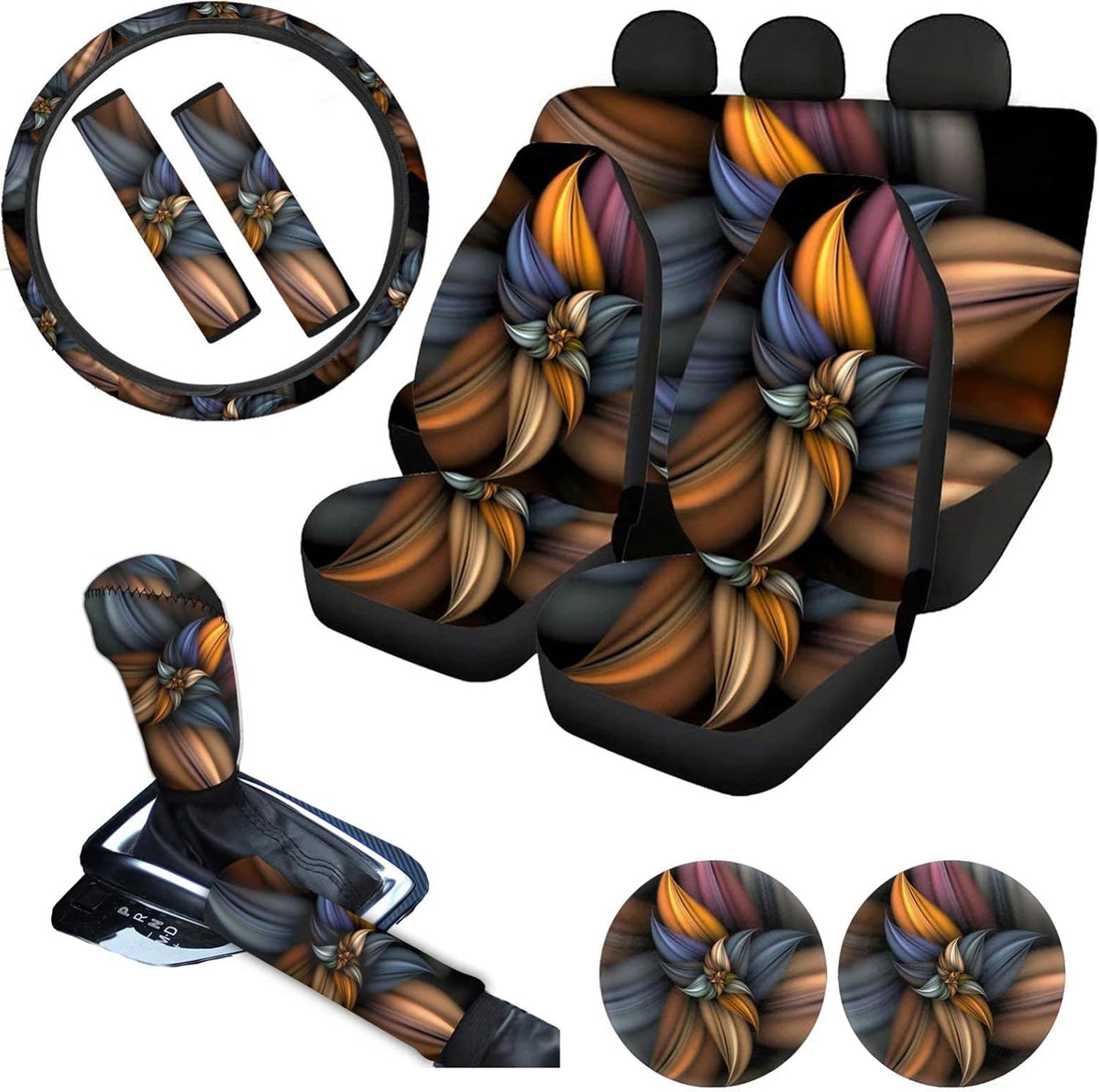 Pink Car Seat Cushion Full Set Steering Wheel Cover Seat Belt Pads Cupholder Coasters Gear Knob Handrake Covers Q280615