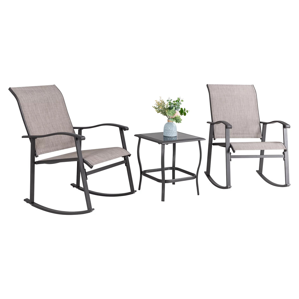 3 Piece Rocking Bistro Set with Rocker Chairs and Coffee Table Light Grey C45106