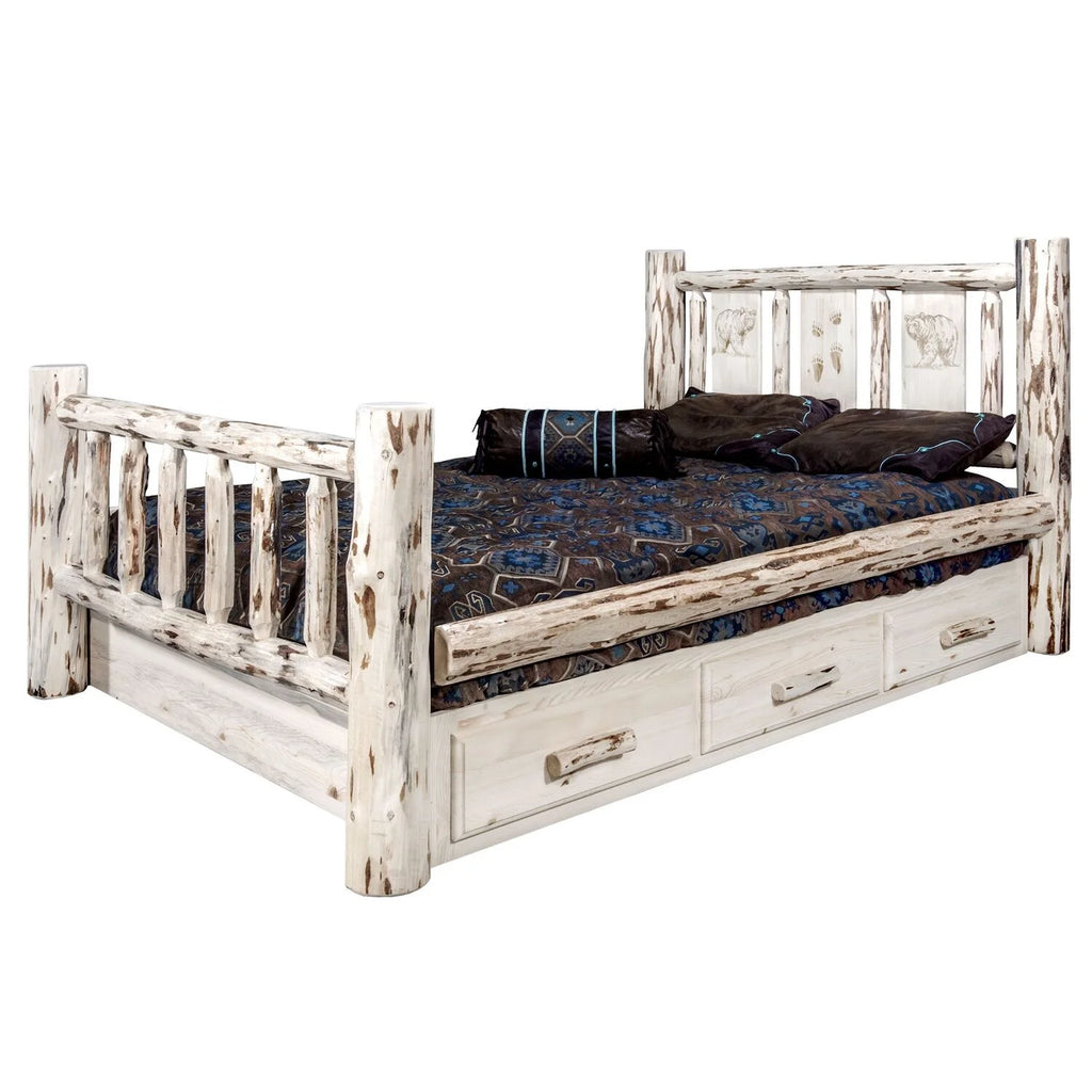 Wood Full Storage Bed with Pine Design in Natural U86886