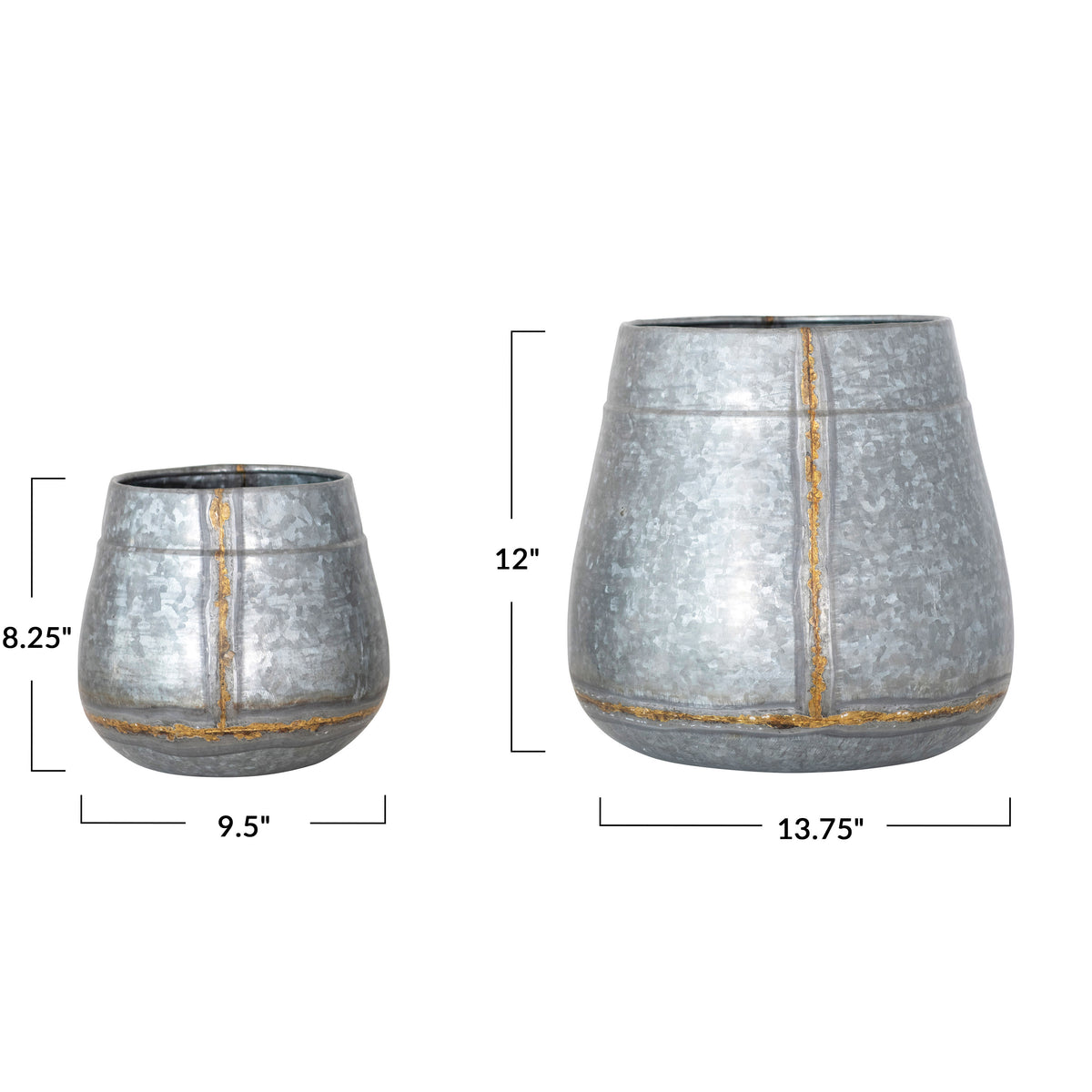 Galvanized Metal Planters, Antique Zinc Finish, Set of 2 Y75575