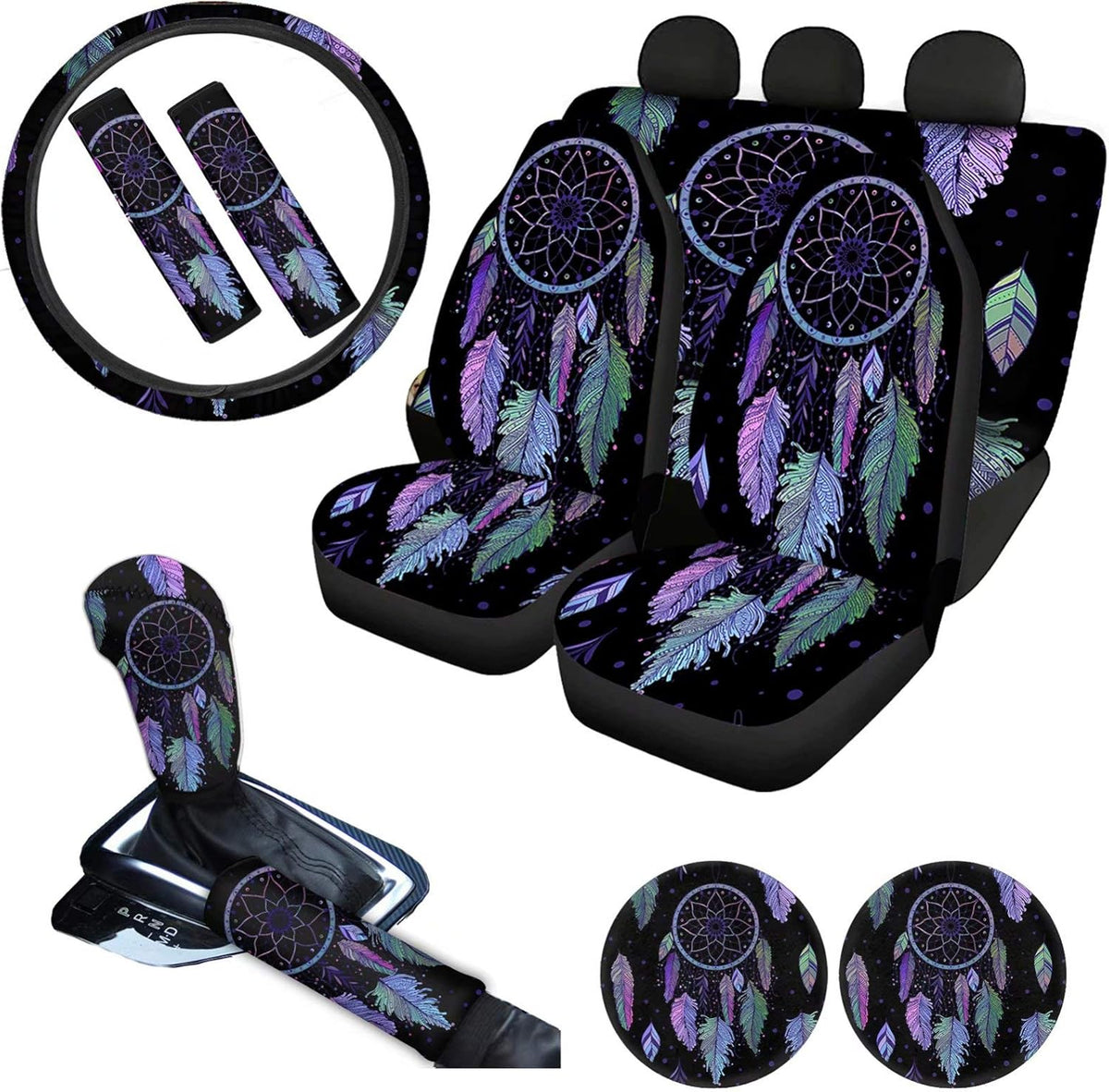 Pink Car Seat Cushion Full Set Steering Wheel Cover Seat Belt Pads Cupholder Coasters Gear Knob Handrake Covers Q280615
