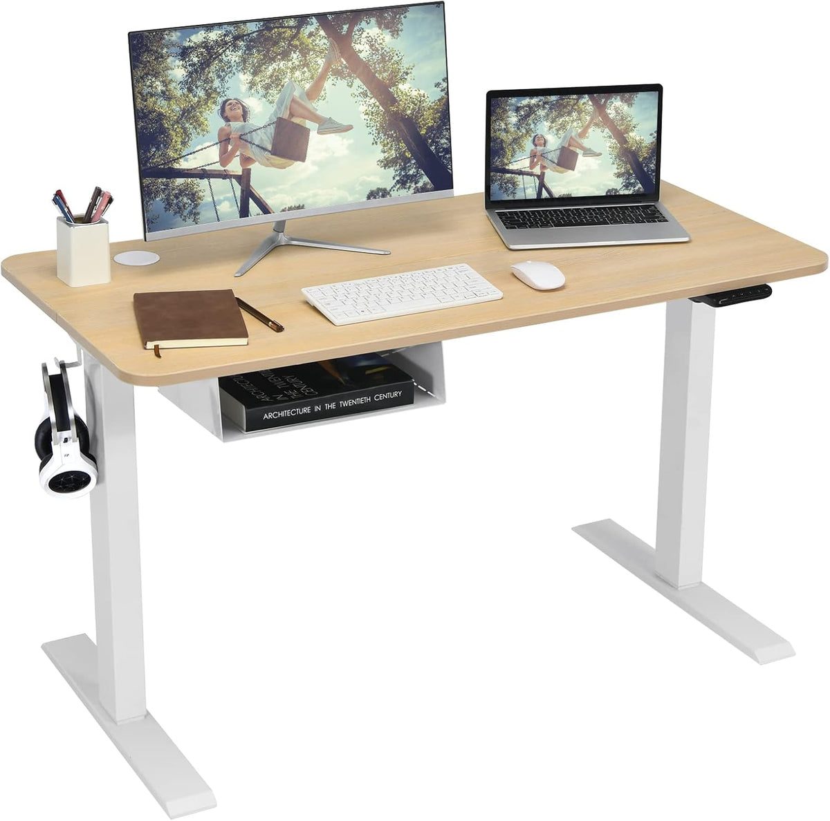 Electric Height Adjustable Standing Desk with USB Port, 48-Inch Sit to Stand Computer Workstation A3308