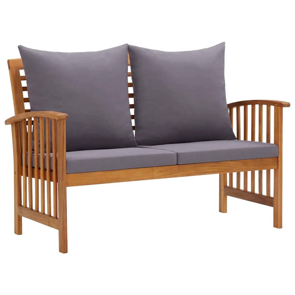 2 Piece Wooden Outdoor Conversation Set with Gray Cushion and Side Table P787341