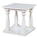 White Wooden End Table with Shelf and Turned Legs P3325