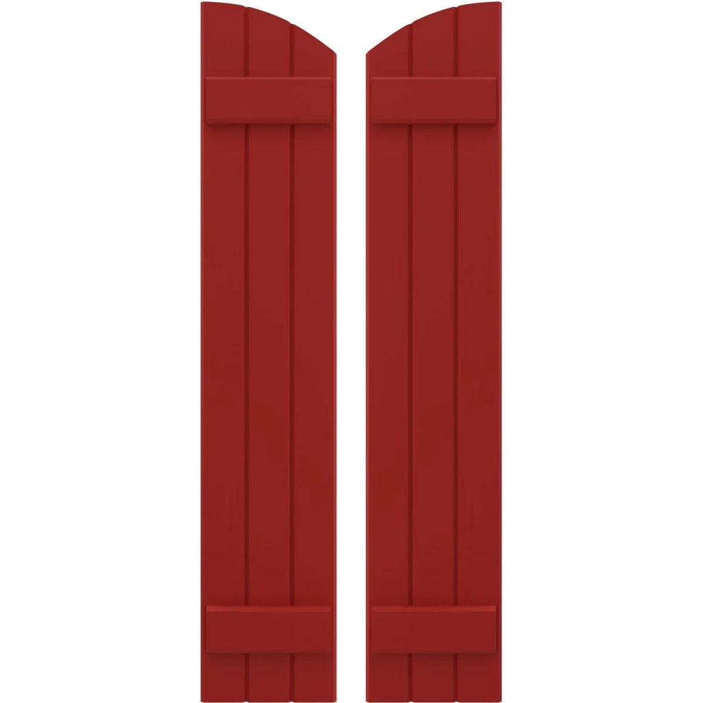 Real Wood Joined Board-n-Batten Shutters with Elliptical Top, Fire Red P360