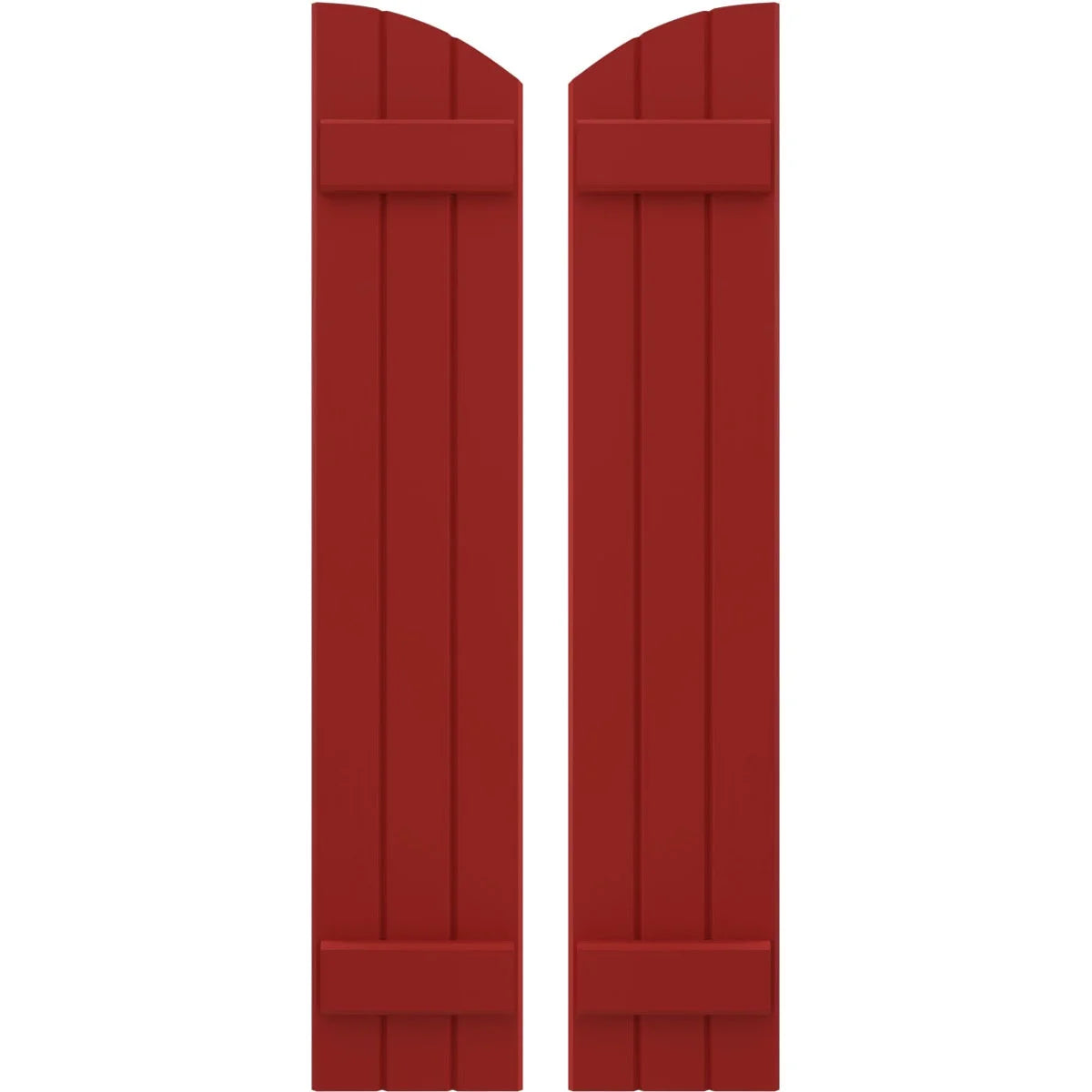 Real Wood Joined Board-n-Batten Shutters with Elliptical Top, Fire Red P360