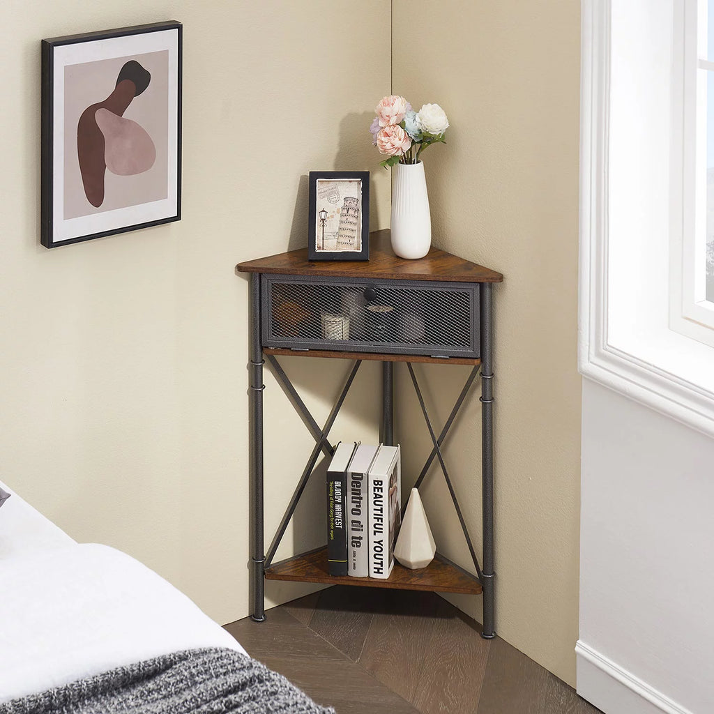 Brown Corner Storage Cabinet with Flip Drawer and Shelf C78332