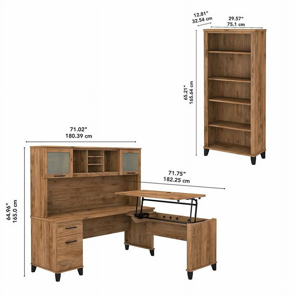 Engineered Wood Sit to Stand Desk Set with Bookcase D7073