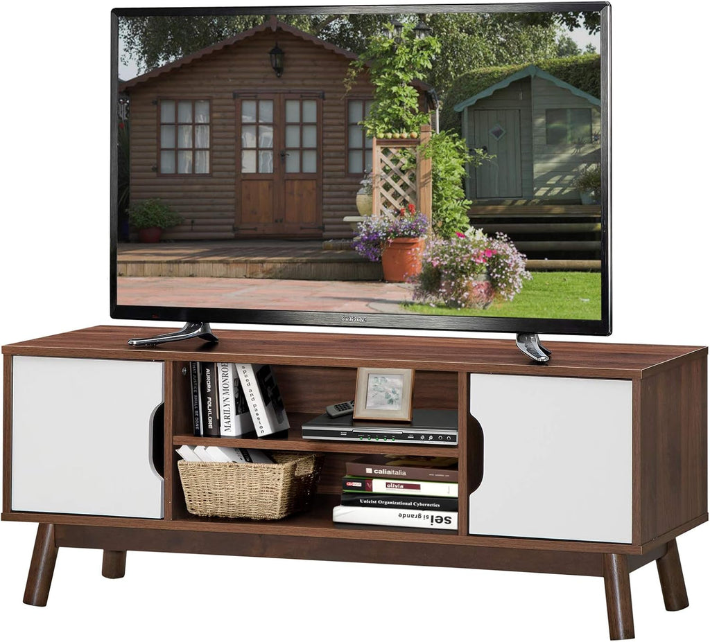 White Wooden TV Stand with 2 Cabinets & 2 Open Shelves H19783