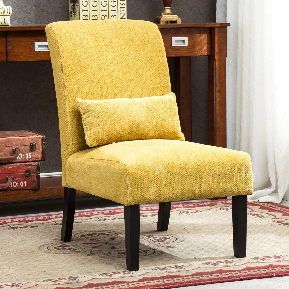 Fabric Armless Accent Chair with Kidney Pillow K59187