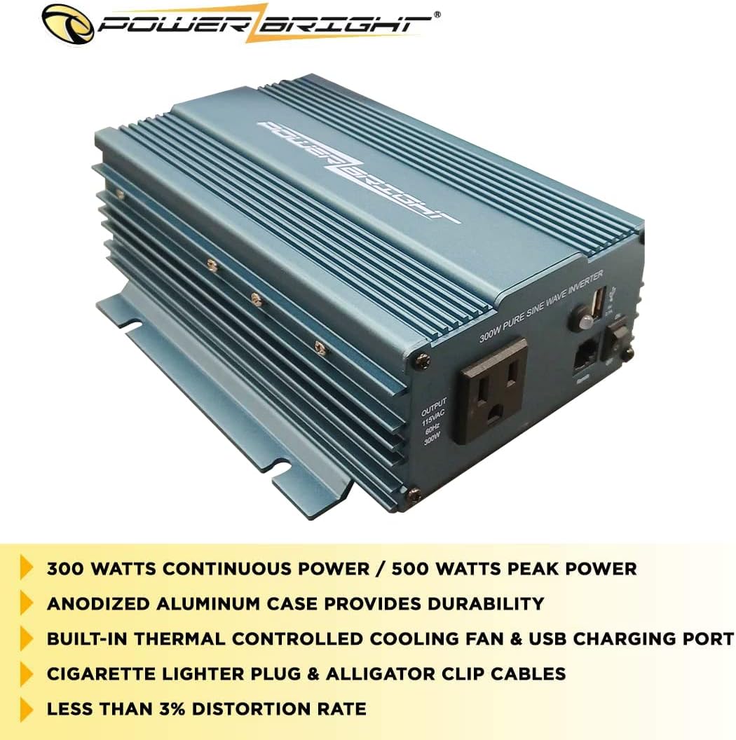 Power Inverter 300 Watt 12 Volt DC to 115 Volt AC with USB Charging Port, Pack of 2 A7758