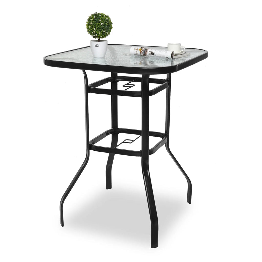 31 Inch Square Outdoor Bar Height Bistro Table with Tempered Glass Tabletop A96883