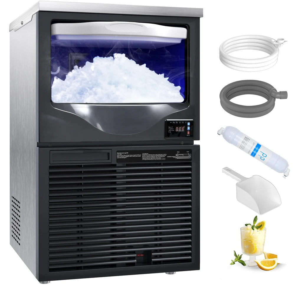 220LBS/24H Food Grade Stainless Steel Freestanding Ice Maker Machine with 88LBS Storage J6117