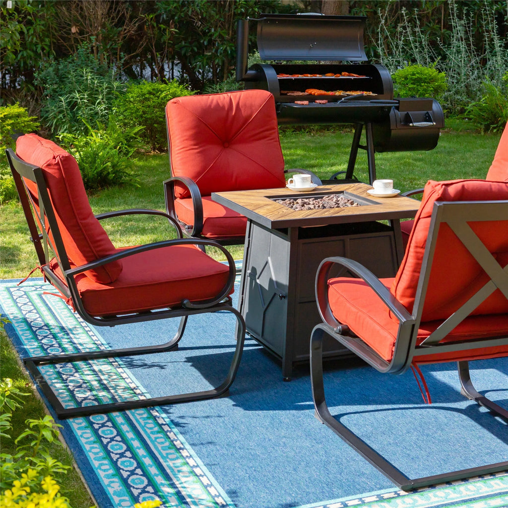 Set of 2 Outdoor Dining Chairs with Cushions, Black&Red E491