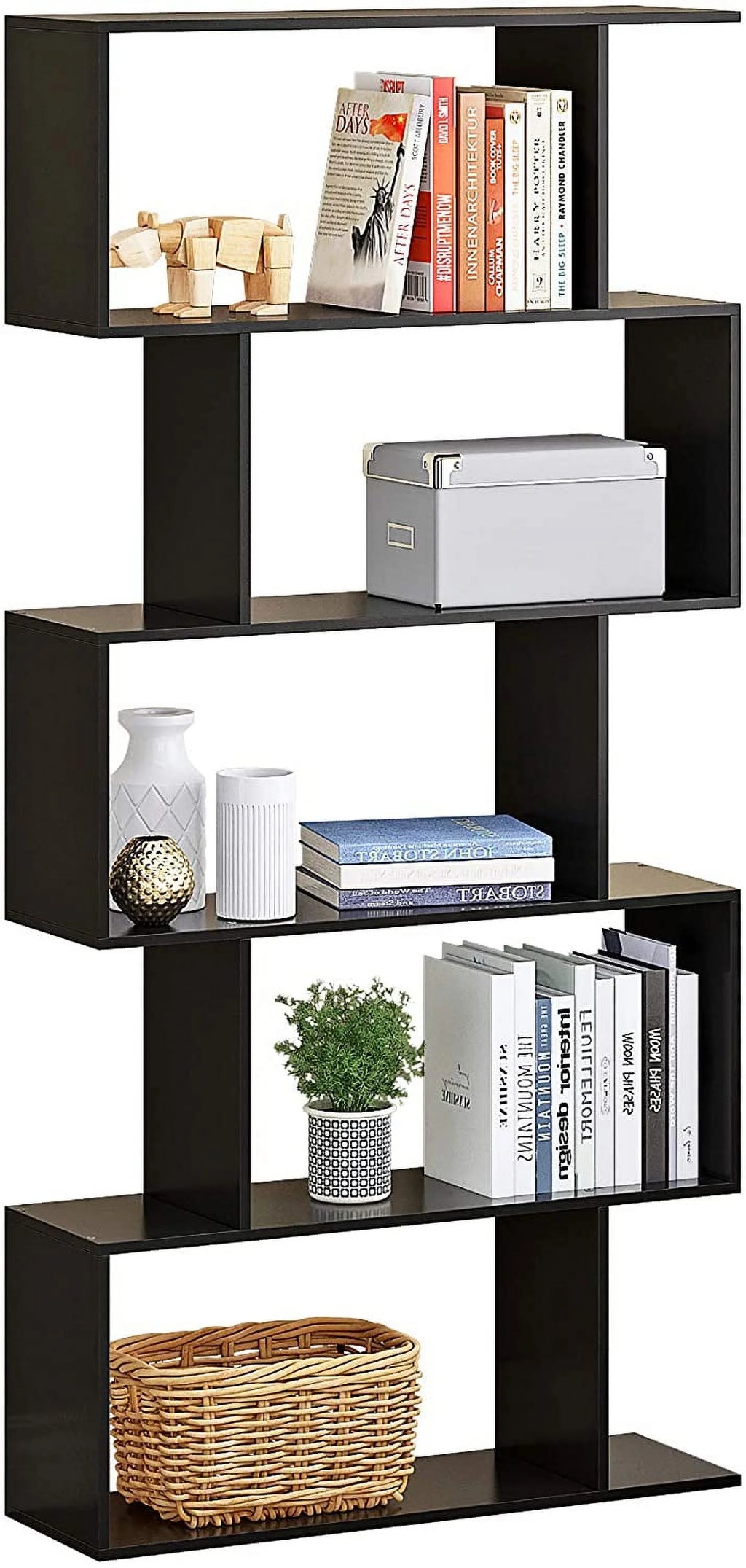 5-Tier Black Bookcase Shelving Unit W265