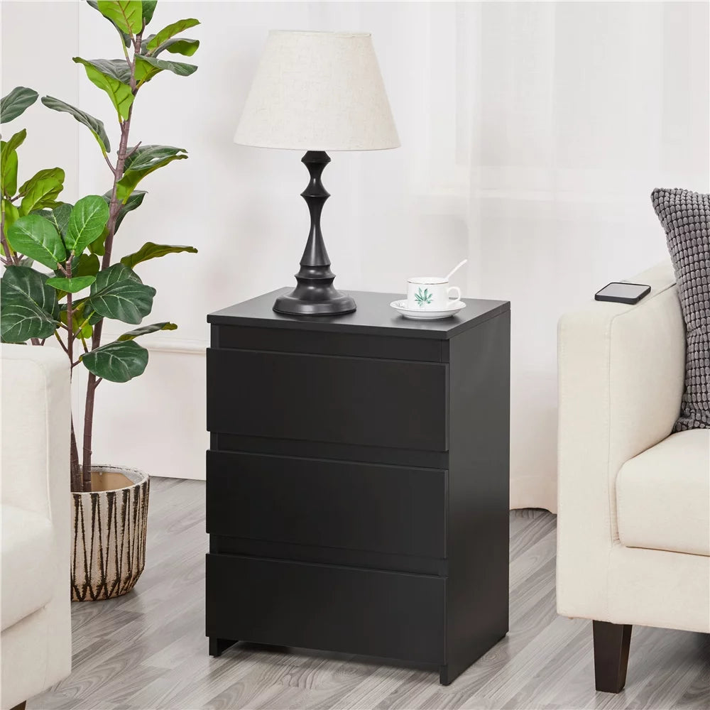 Black 3 Drawer Wooden Nightstand Set of 2 K12172