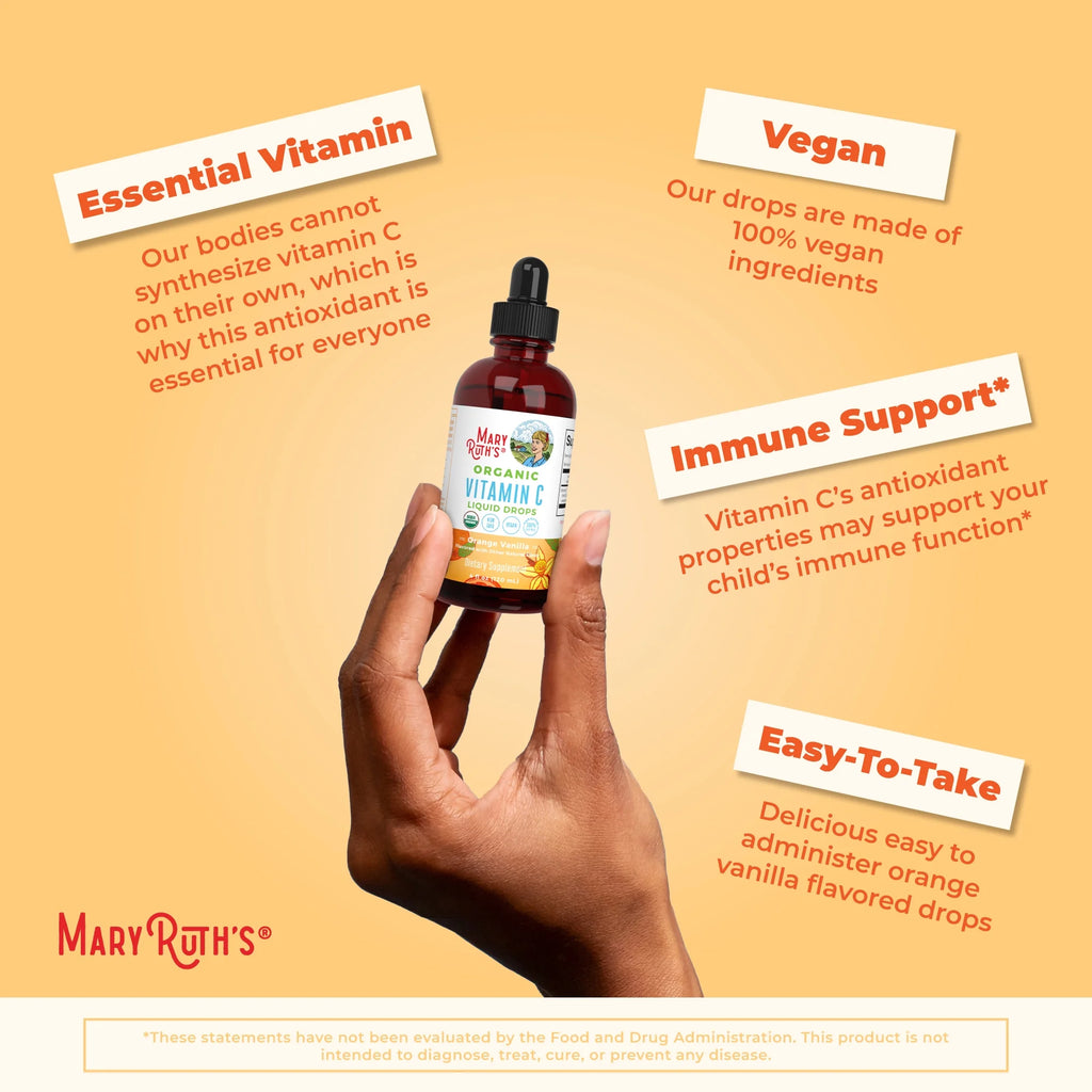 USDA Organic Vitamin C Liquid Drops Orange Vanilla Flavor Vegan Non-GMO 4 fl oz V771972