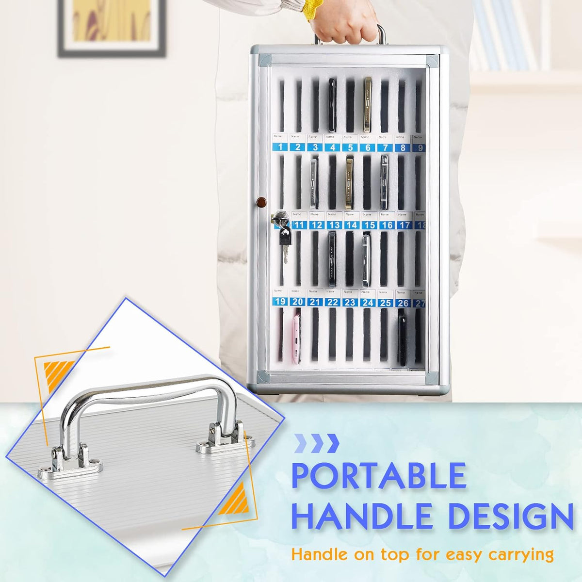 36 Slots Aluminum Alloy Pocket Chart Storage Cabinet with Locked V725