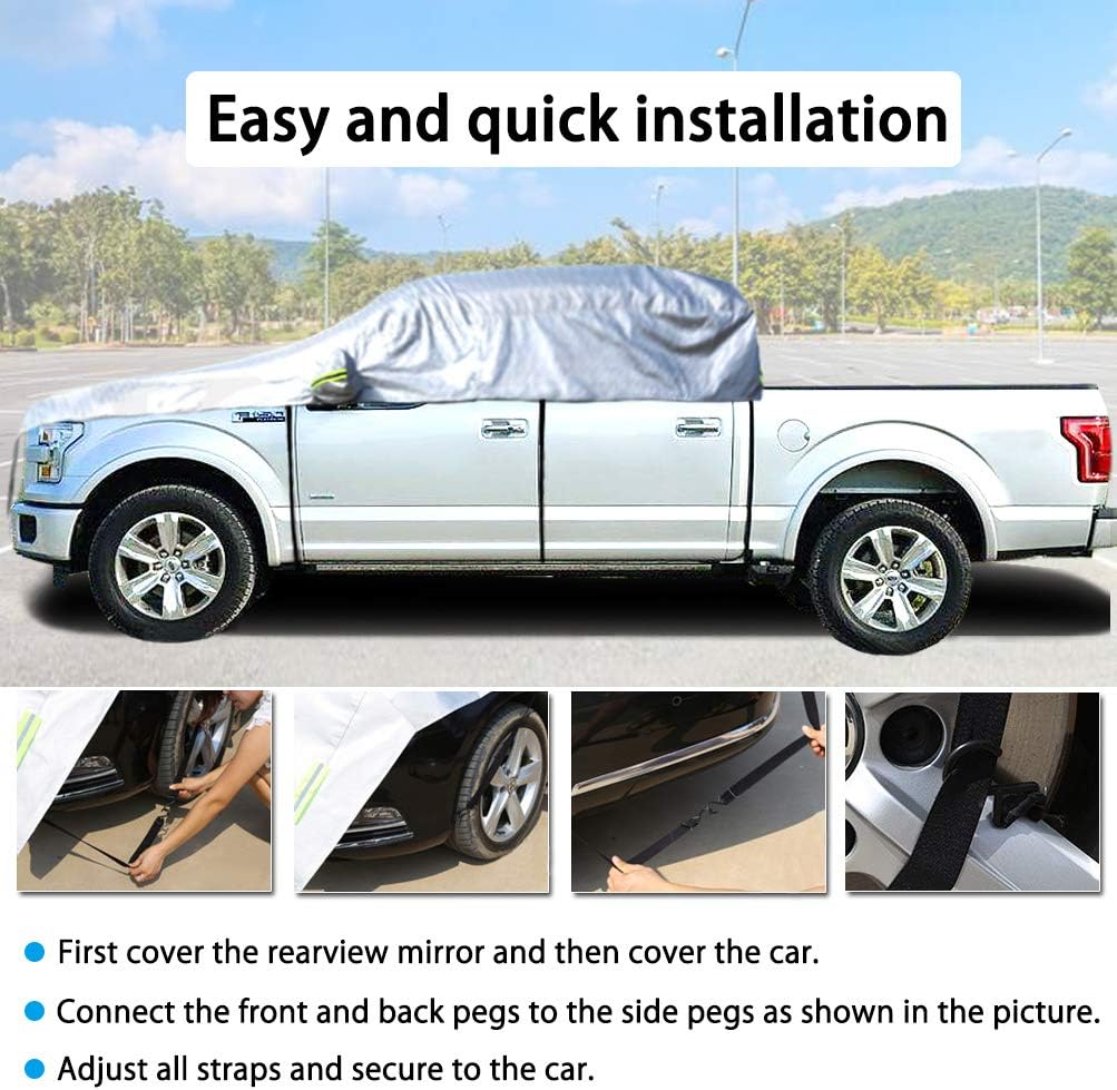 Half Car Cover Waterproof 210D Oxford Fabric Fit Sedan Length 176'' to 193'' E9914