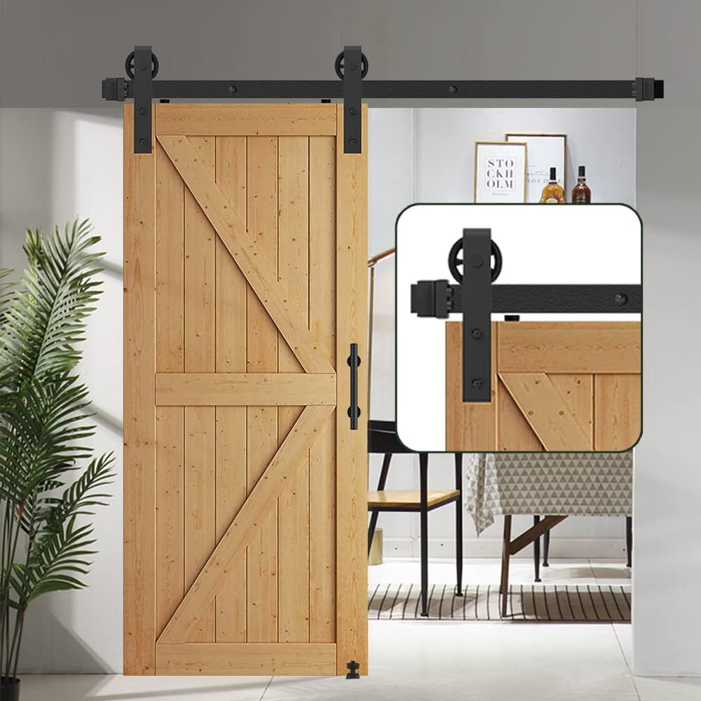 6.6FT Heavy Duty Sliding Door Hardware Kit with 12 Handle & Floor Guide R524