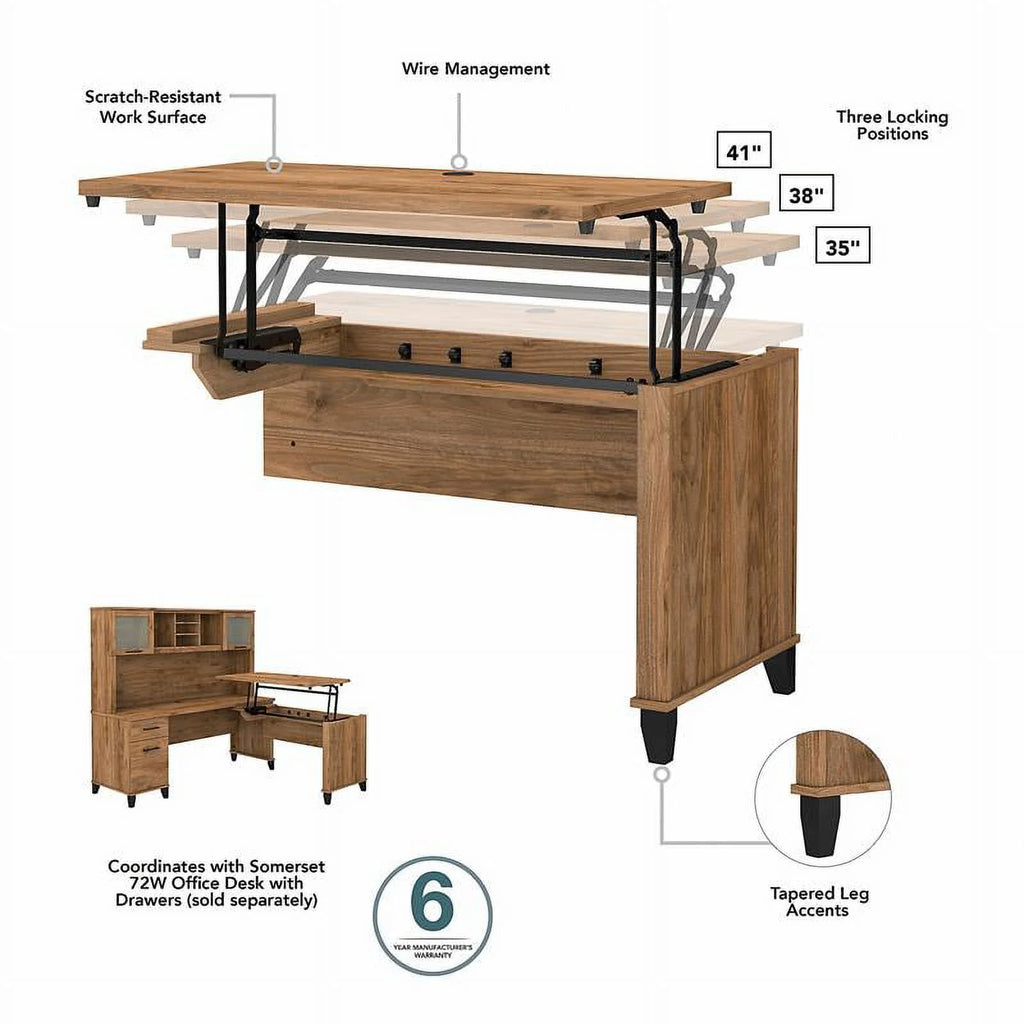 Engineered Wood Sit to Stand Desk Set with Bookcase D7073